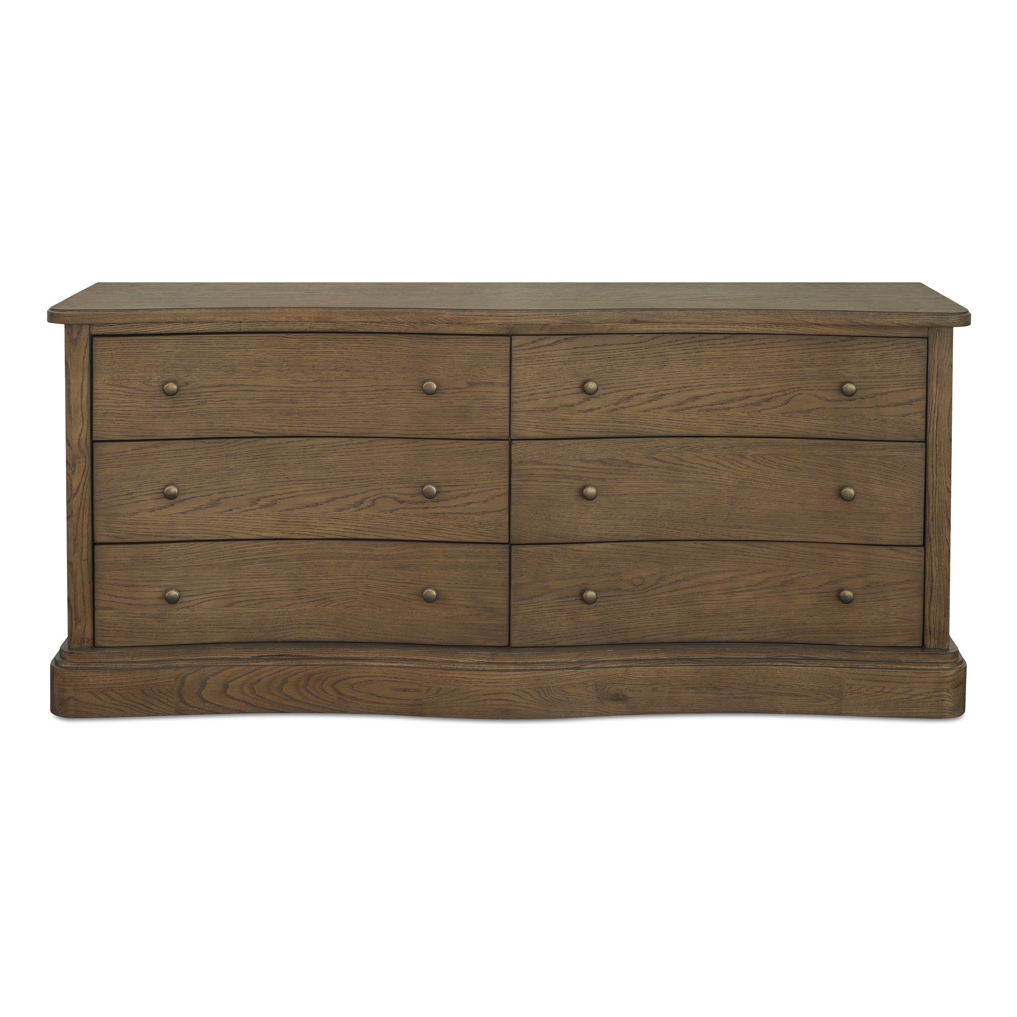 Lioren Dresser Solid Oak 6 Drawers Curved Front Brass Handles Warm Brown