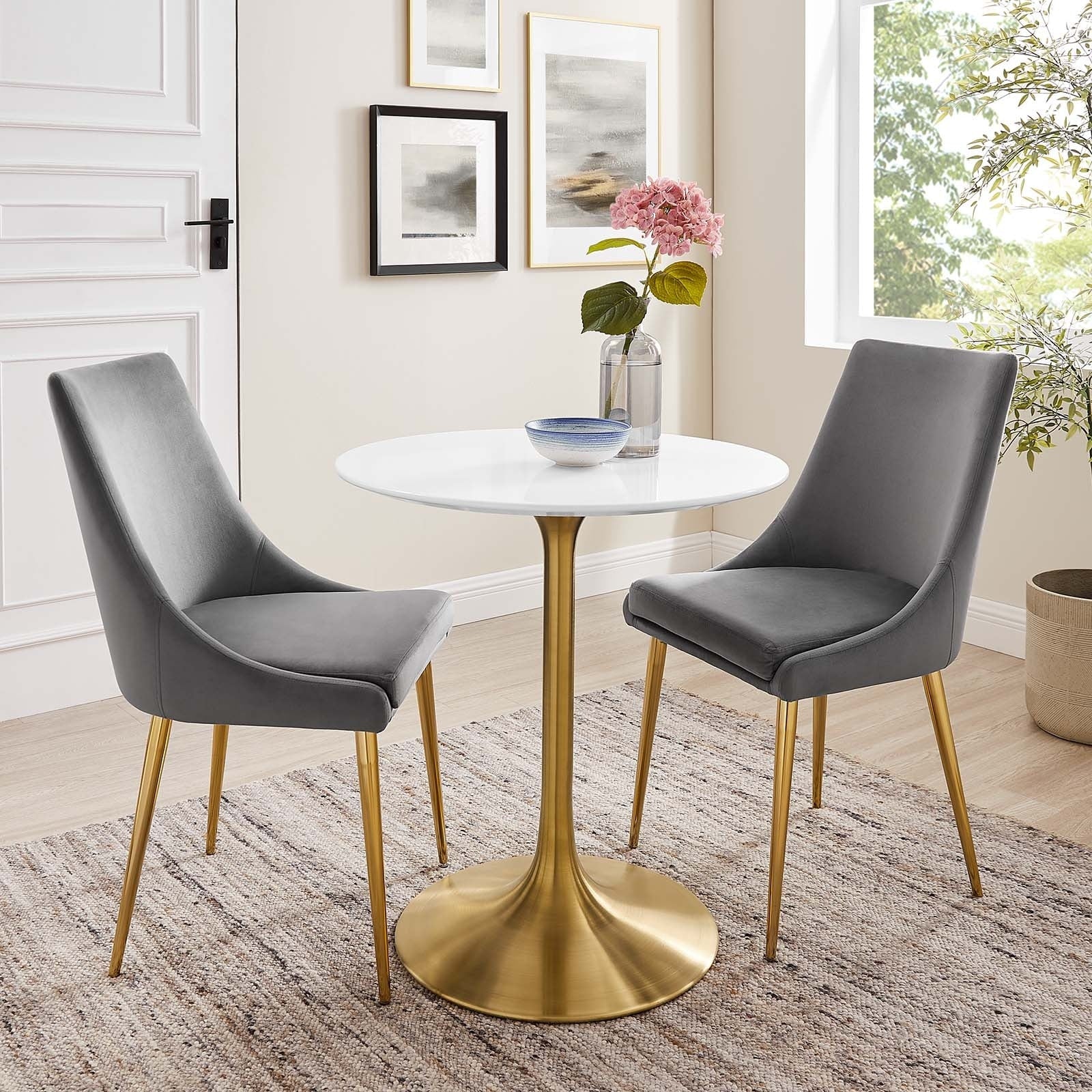 Lippa 28 Round Dining Table Gold White