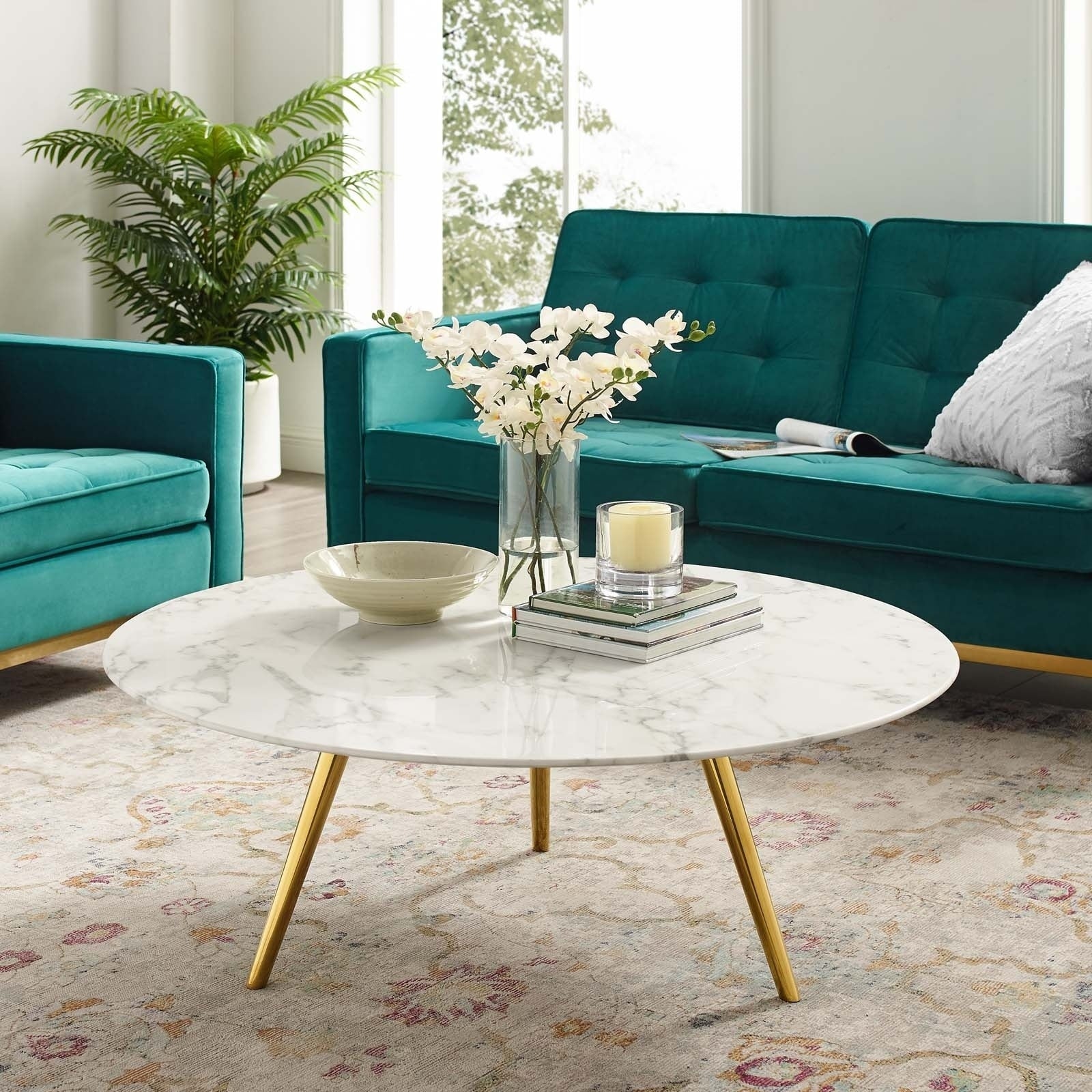 Lippa 40 Round Artificial Marble Coffee Table With Tripod Base