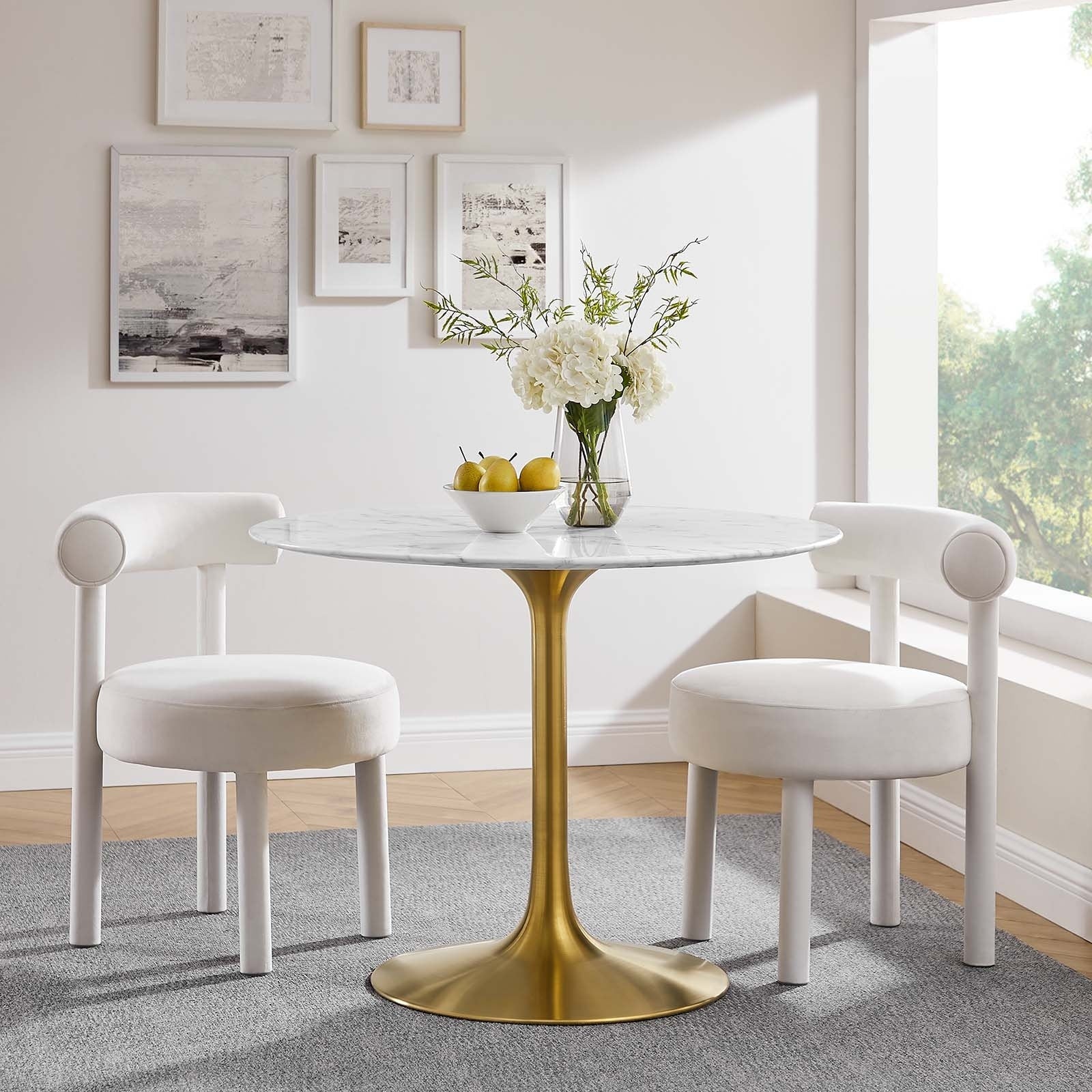Lippa 40 Round Dining Table Gold White