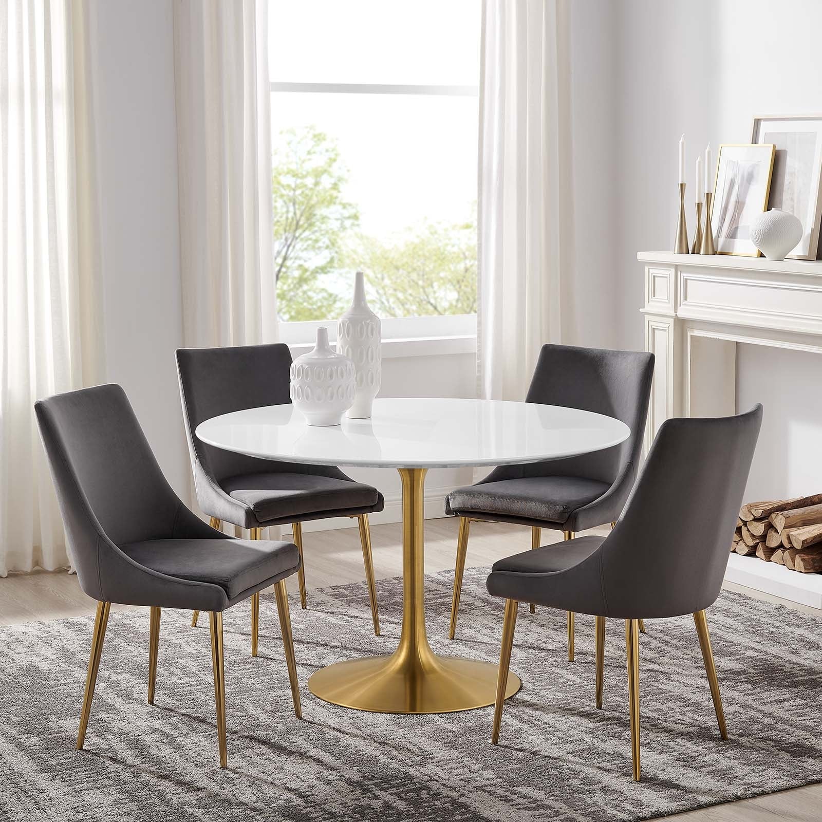 Lippa 47 Round Dining Table Gold White