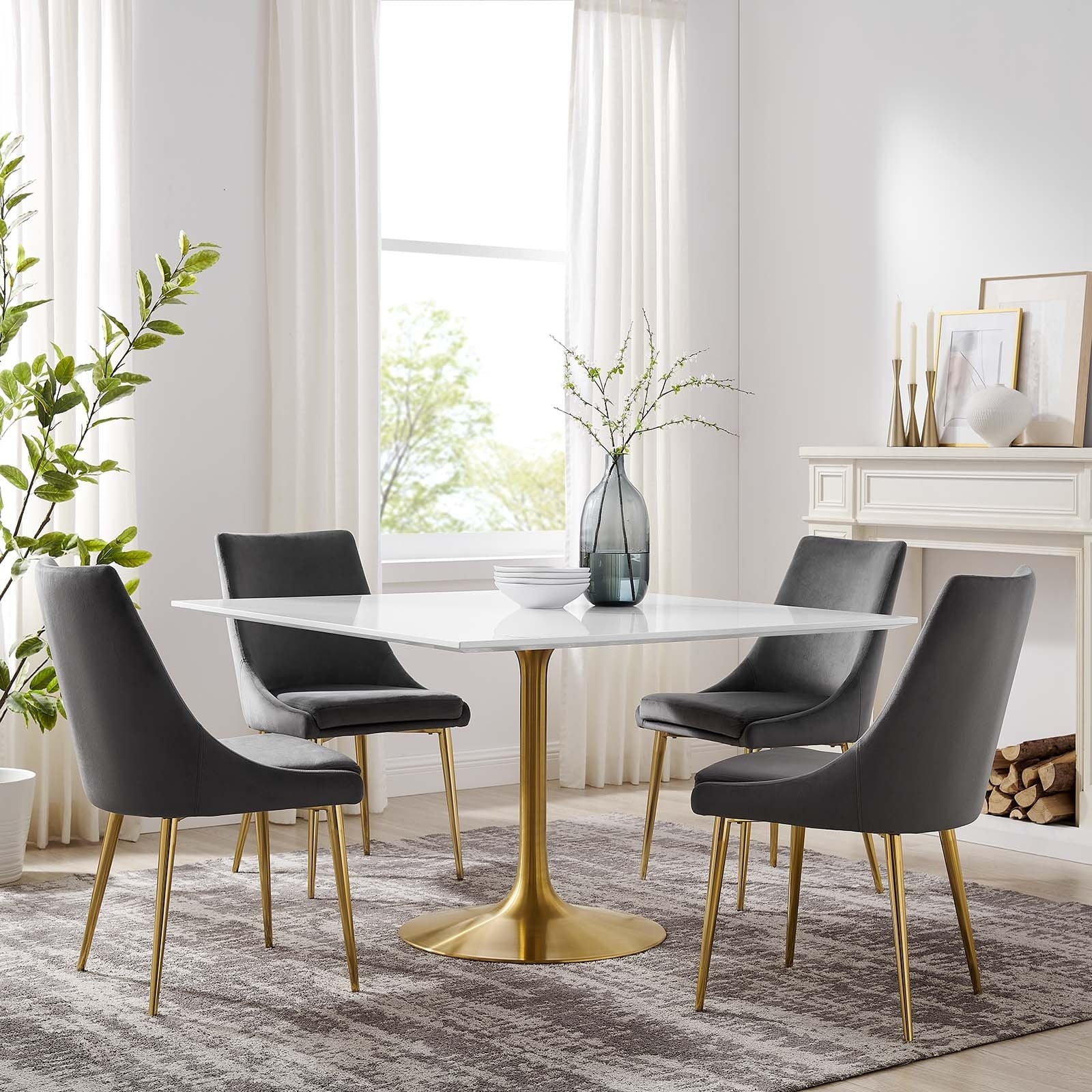 Lippa 47 Square Dining Table Gold White