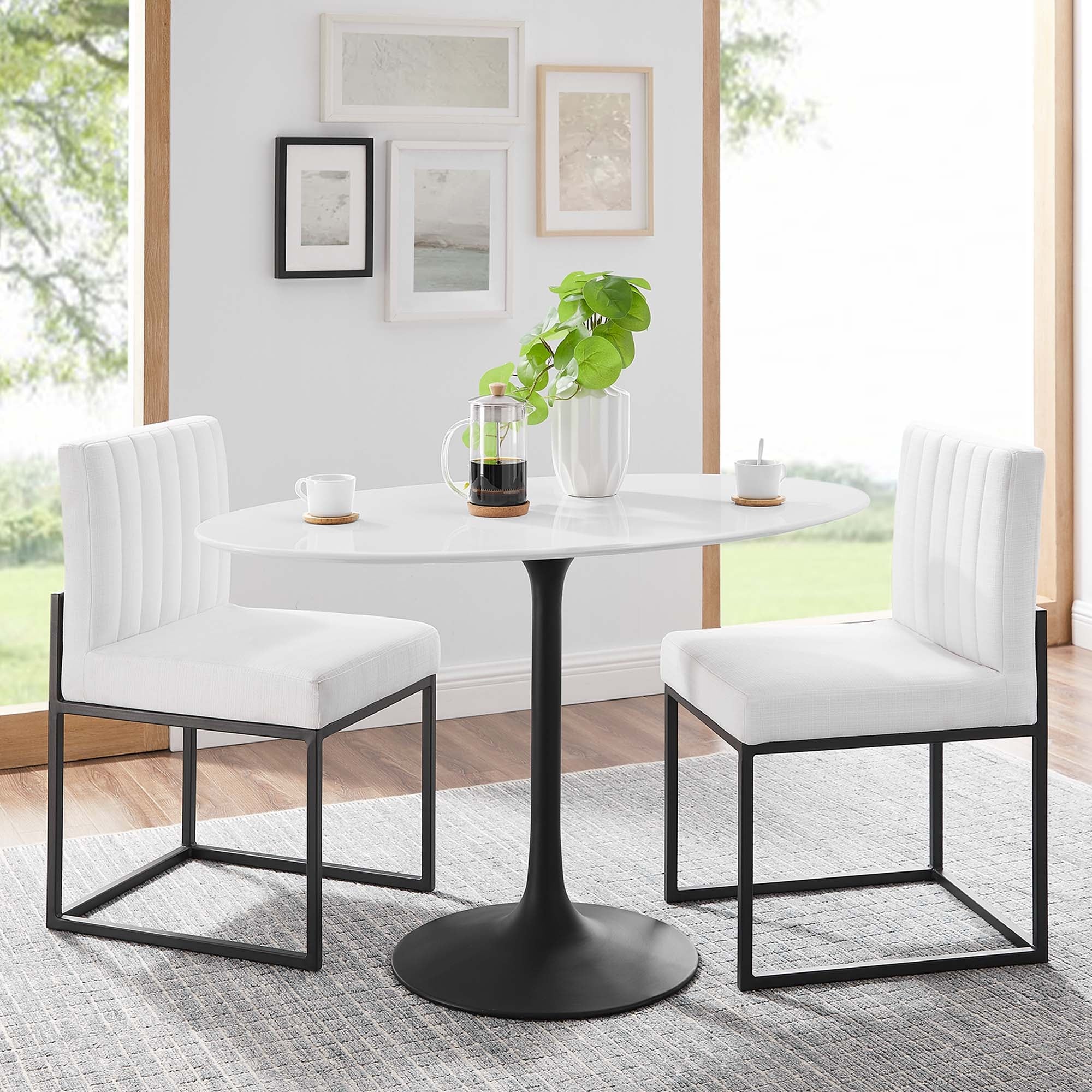 Modway Lippa Mid Century Modern 48 Oval Dining Table In Black White Black White N A
