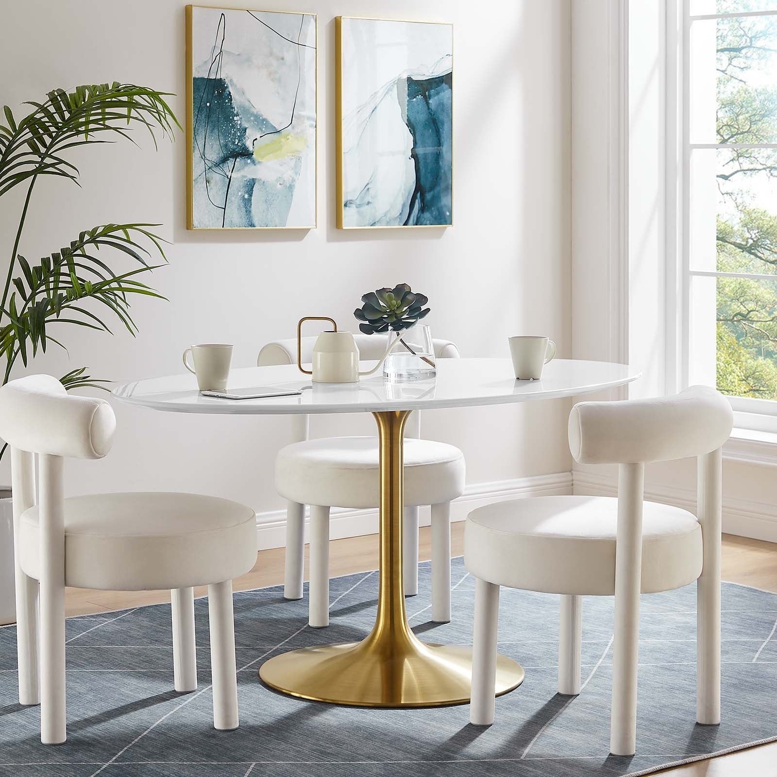 Lippa 60 Oval Dining Table Gold White