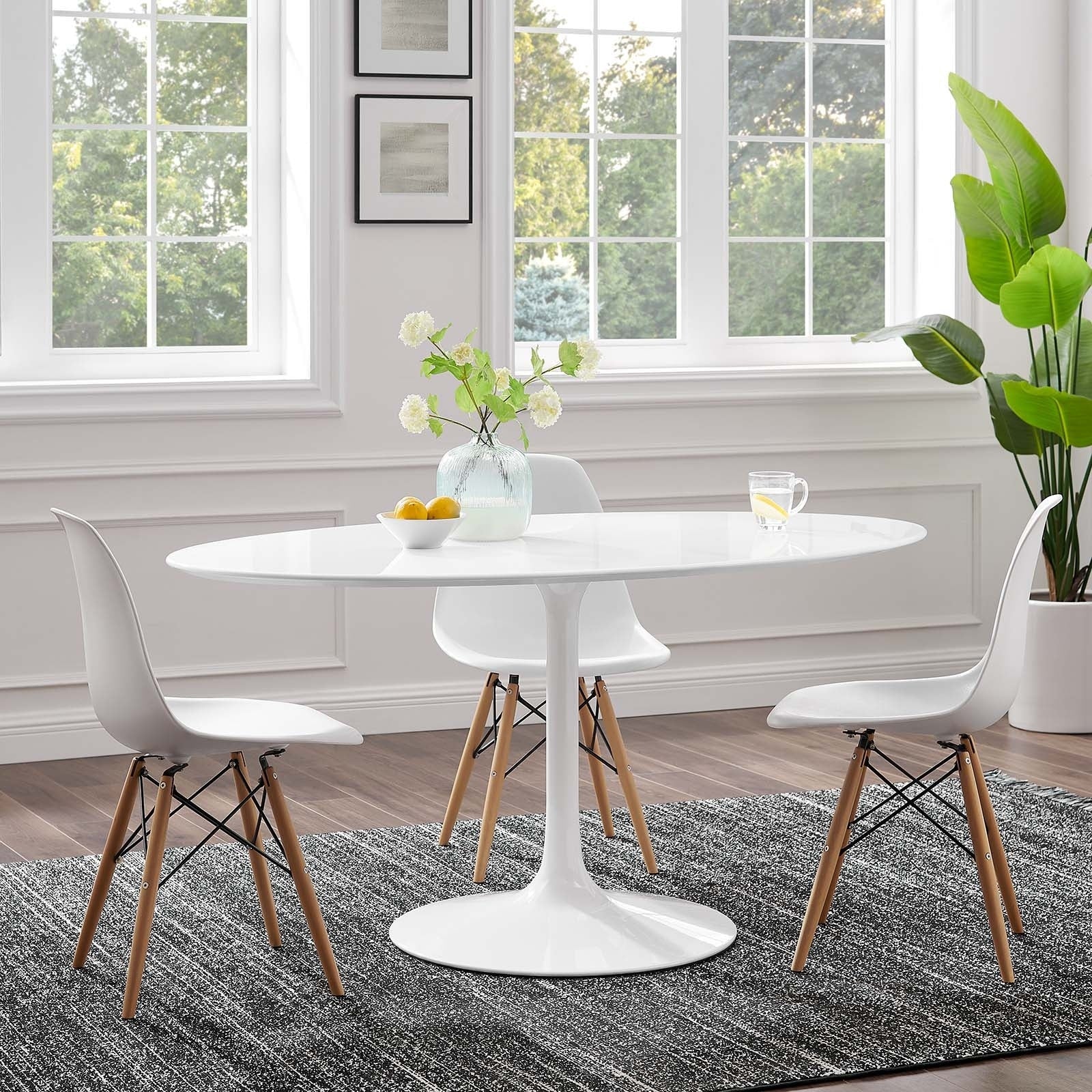 Lippa Wood Top 60 Oval Shaped White Dining Table