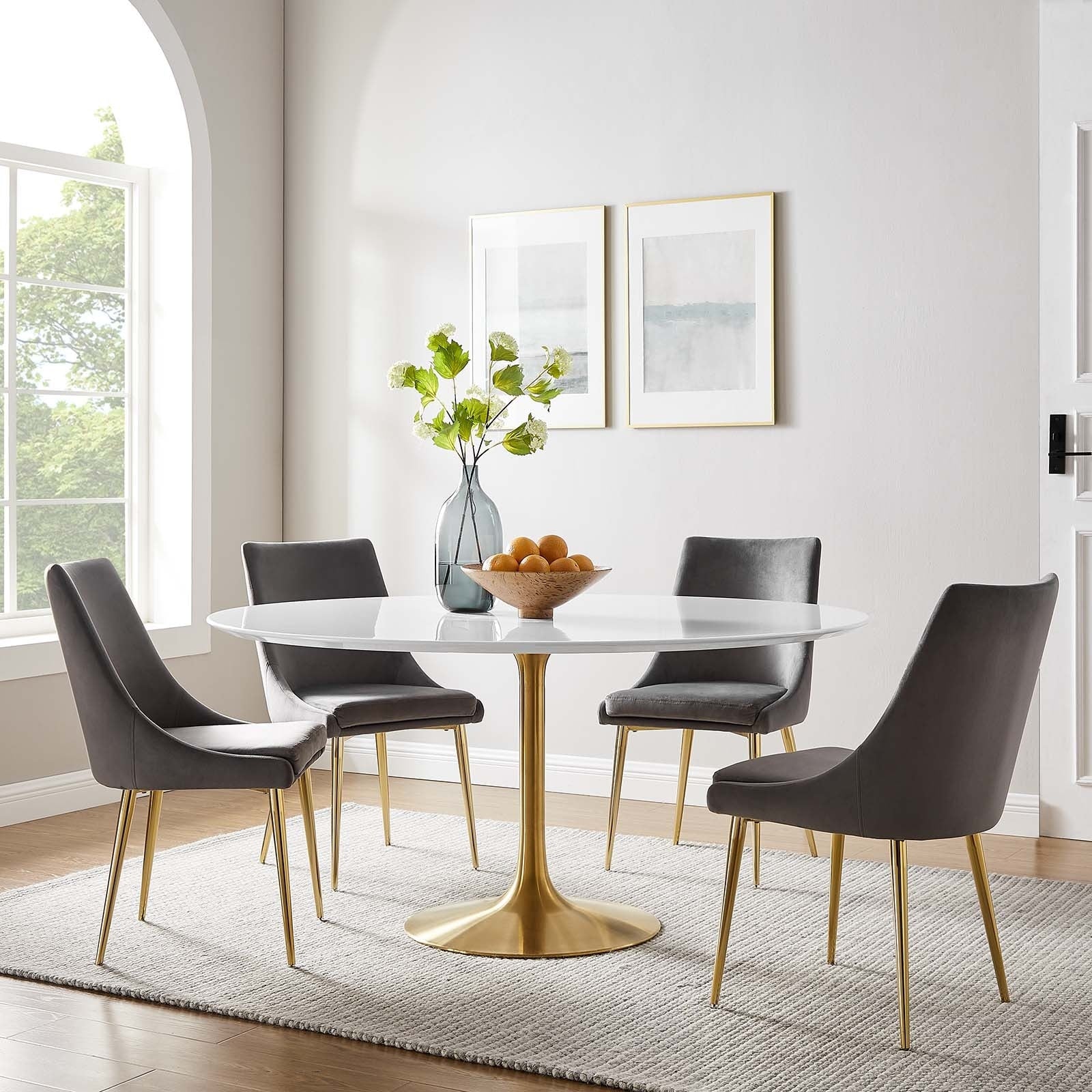 Lippa 60 Round Dining Table Gold White