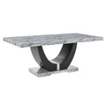 Lira Dining Table 78 Inch Faux Marble Top Black U Shaped Pedestal