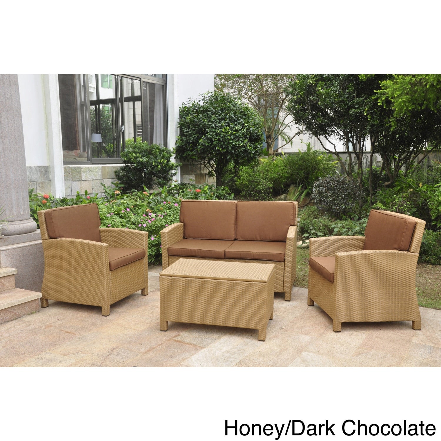 International Caravan Lisbon 4 Piece Patio Conversation Set With Cushions