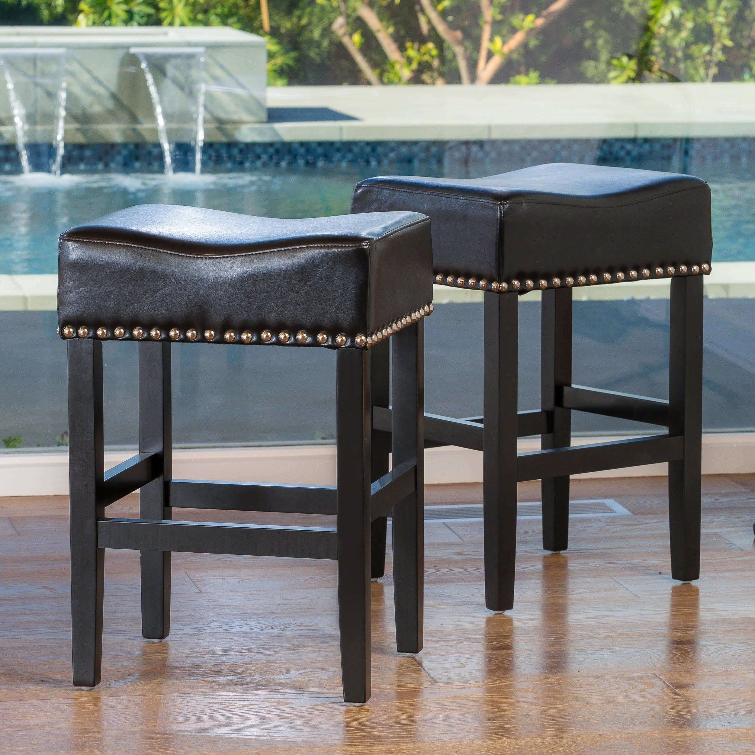 Lisette 26 Inch Backless Black Leather Counter Stool Set Of 2 By Christopher Knight Home 15.50 D X 18.00 W X 26 H
