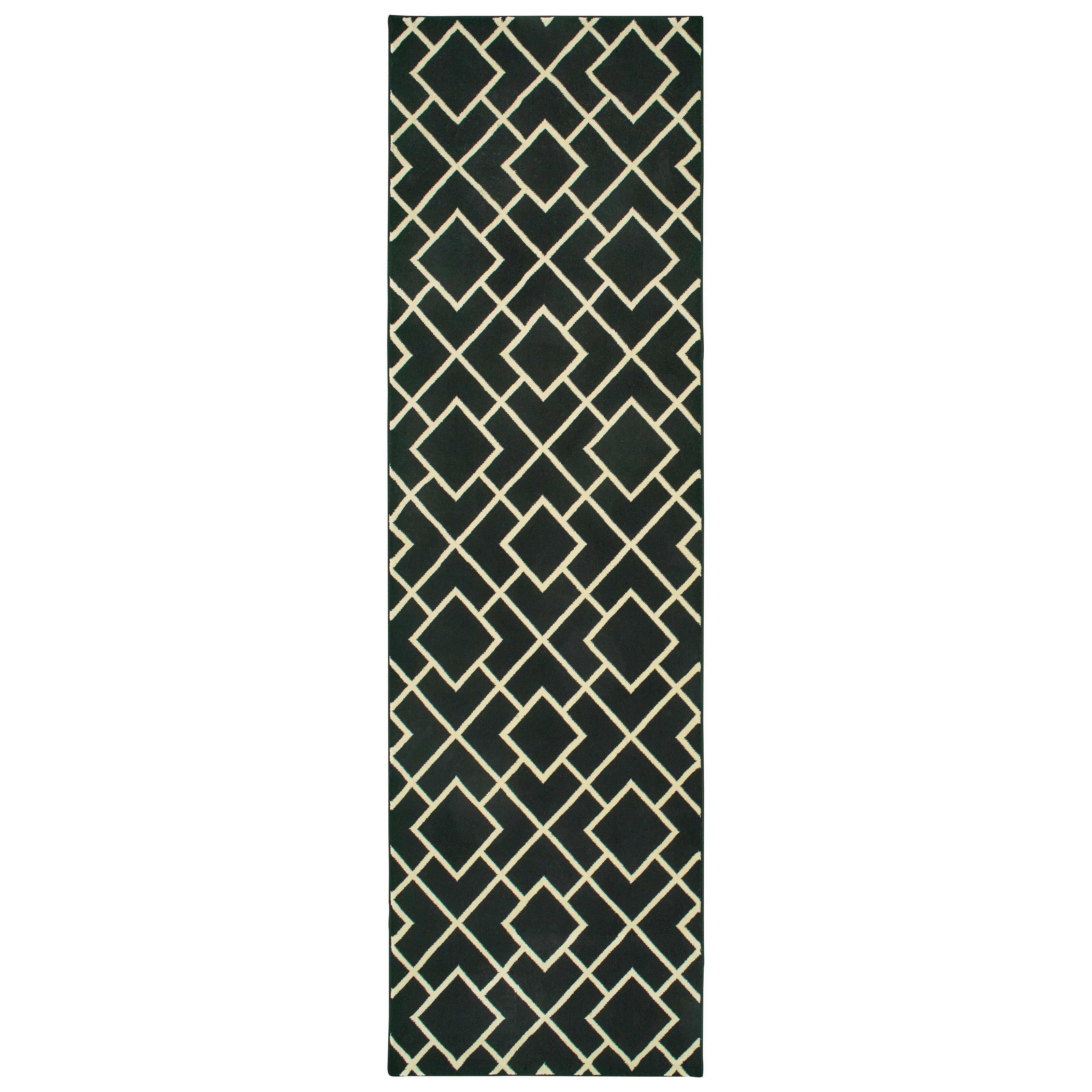 Geometric Lattice Black Ivory Micro Fiber Rug 910 X 1210 910 X 1210