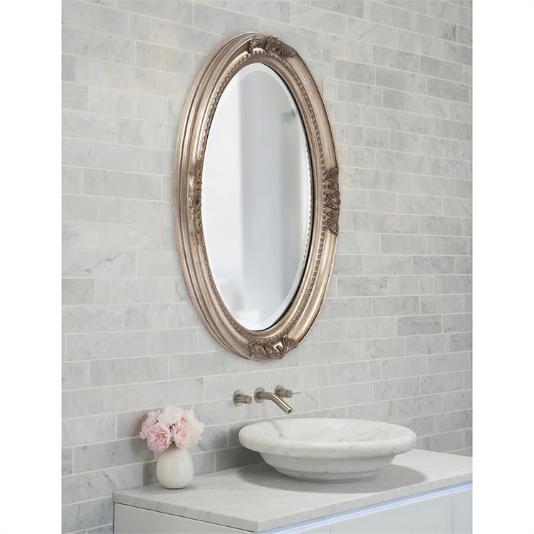 Lisette Silver Wood Oval Mirror Antique Silver