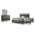 Lito 5Pc Queen Bedroom Set 2 Nightstands Gray Upholstery Storage Bed