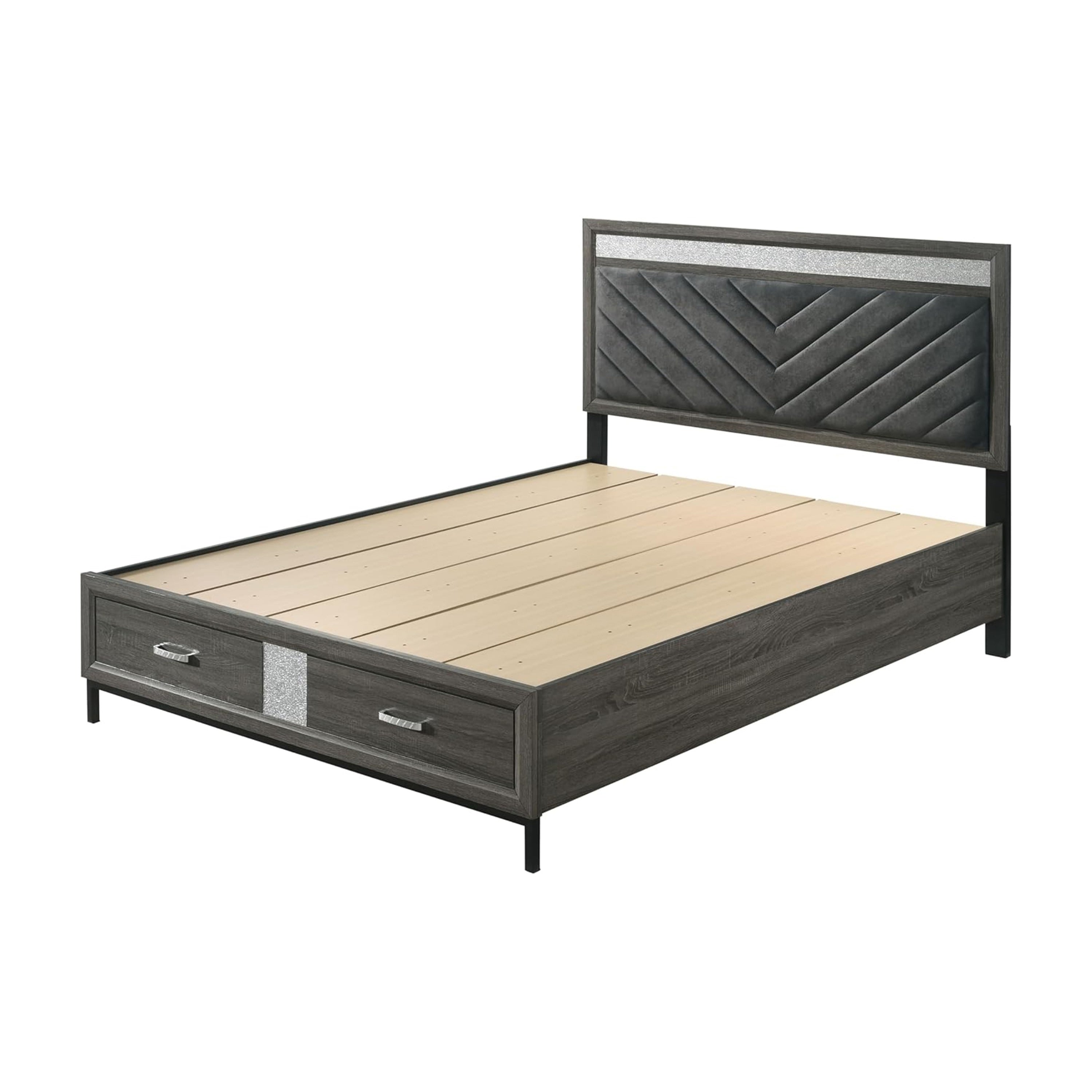 Lito Queen Size Bed W Padded Headboard 2 Footboard Drawers Gray