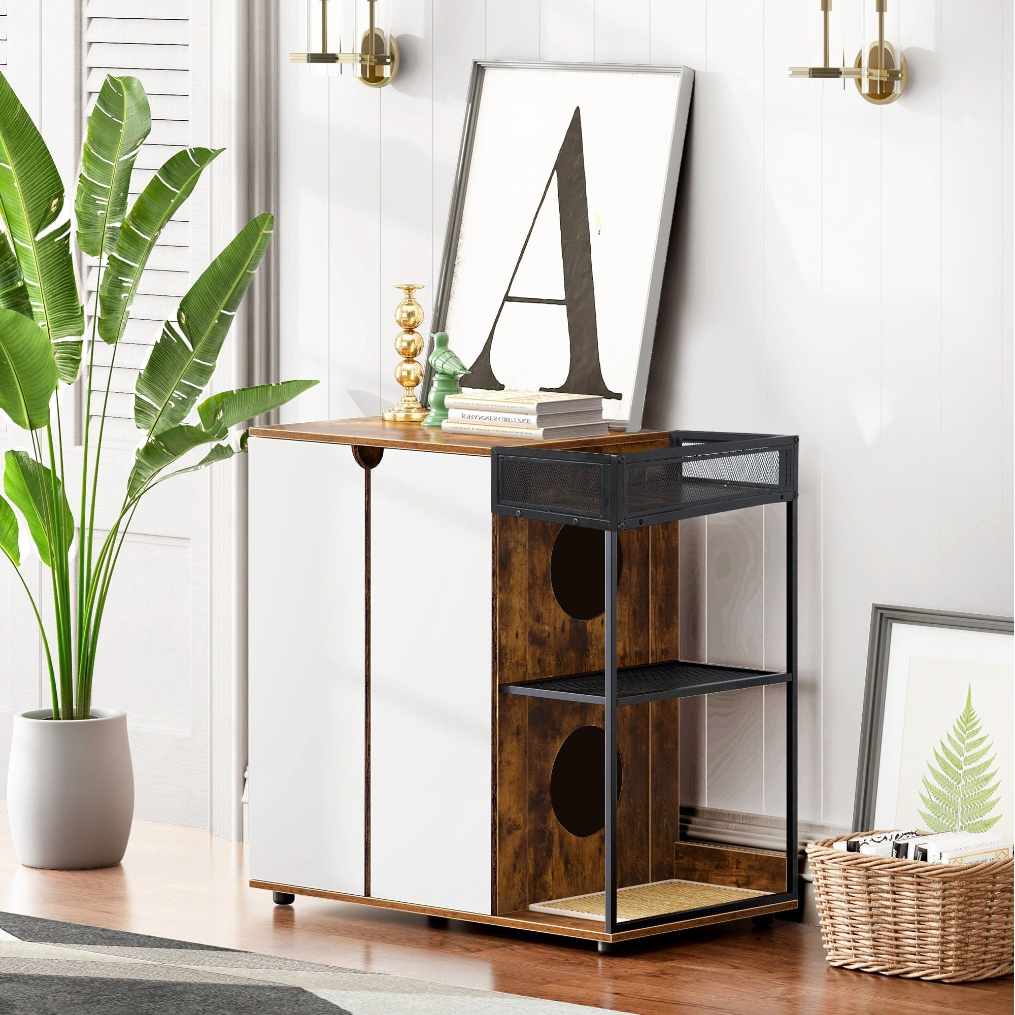 Litter Box Enclosure For 2 Cats. Cat Litter Box Furniture Enclosed Cat Litter Boxes Cat Furniture Cabinet Rustic Brown