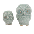 Little Light Blue Owls Celadon Ceramic Figurines Pair