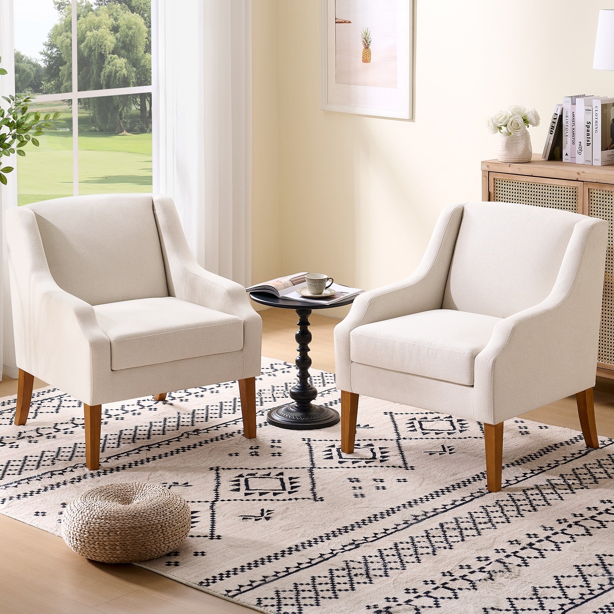 Living Room Accent Chairs Set Of 2 No Assembly Required Wooden Legs Quilted Upholstery