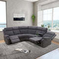 Living Room Recliner Intelligent 3 Piece Sofa Set With Dark Grey Stripe Fabric