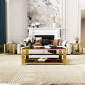 Living Room Table Set Of 3 With 1 Coffee Table And 2 End Tables Rectangle Tempered Glass Asymmetrical Metal