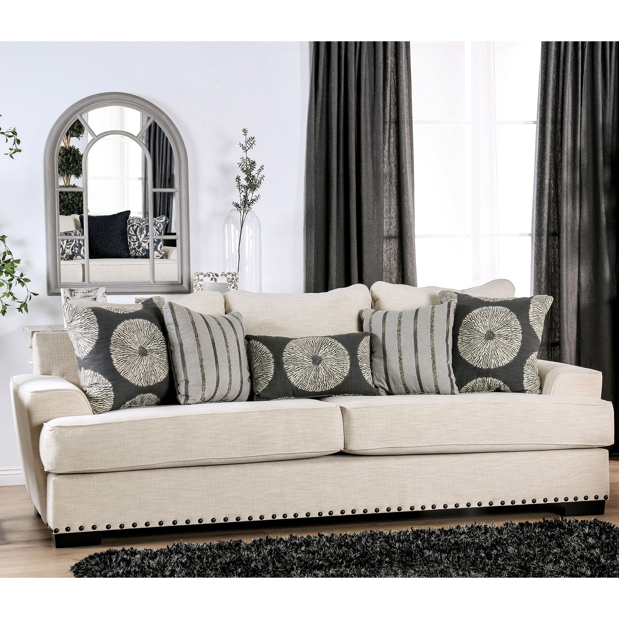 The Gray Barn Madeleine Way Contemporary Ivory Nailhead Sofa