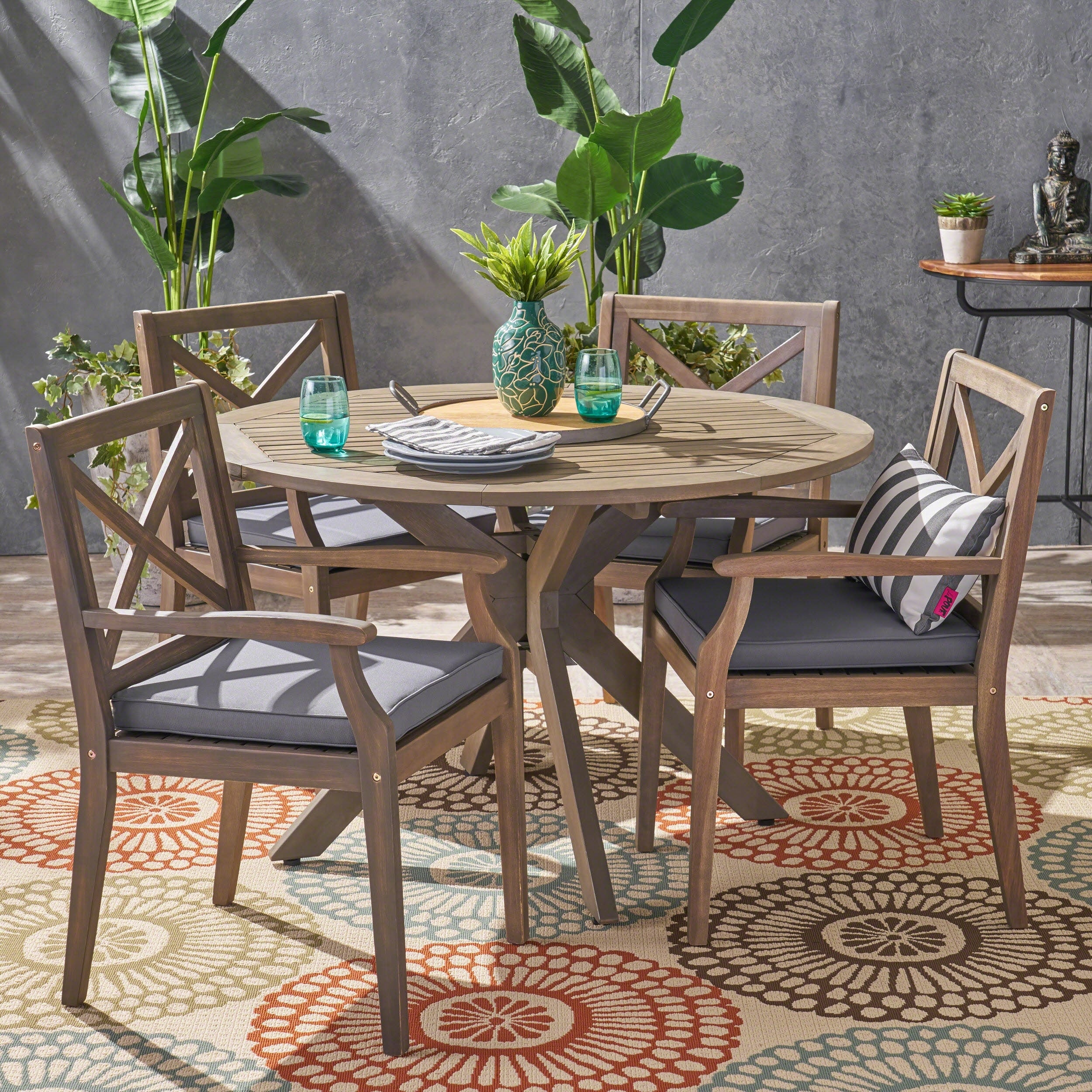 Llano Outdoor 5 Piece Acacia Wood Dining Set By Christopher Knight Home