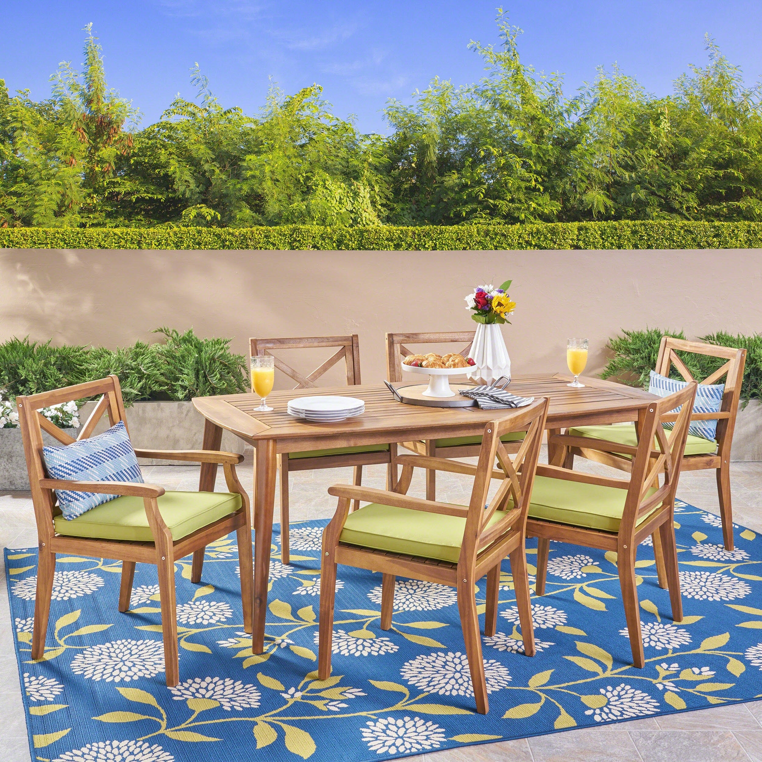 Llano Outdoor 7 Piece Acacia Wood Dining Set By Christopher Knight Home
