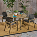 Lockett Outdoor 4 Seater Round Acacia Wood Mesh Seats Dining Setby Christopher Knight Home