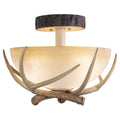 Lodge 16 In W Cream Rustic Antler Bowl Semi Flush Mount Ceiling Light Cream Glass 16 In W X 12.75 In H X 16 In D