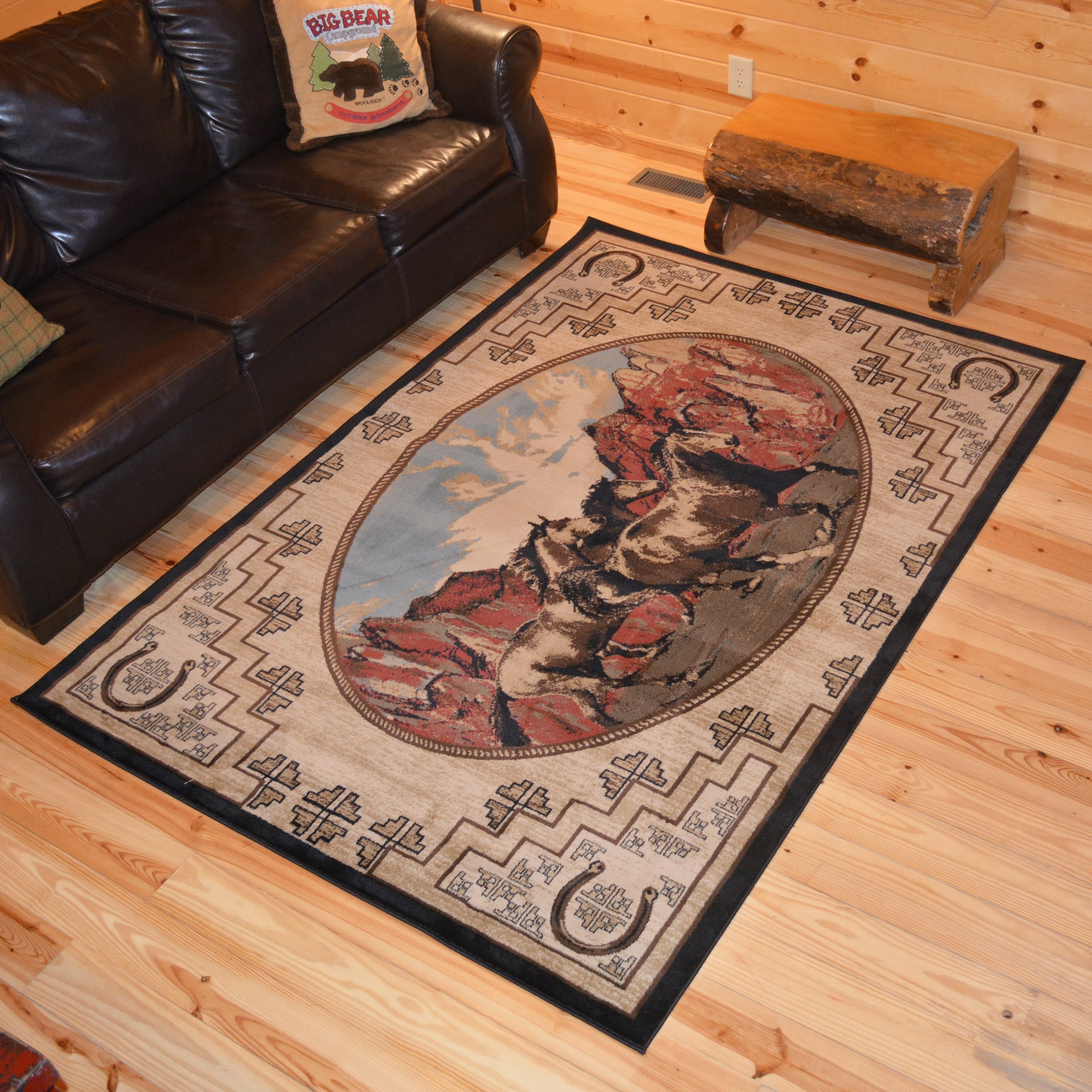 Rustic Lodge Horse Mountains Cabin Multi Area Rug 23 X33 23 X 33