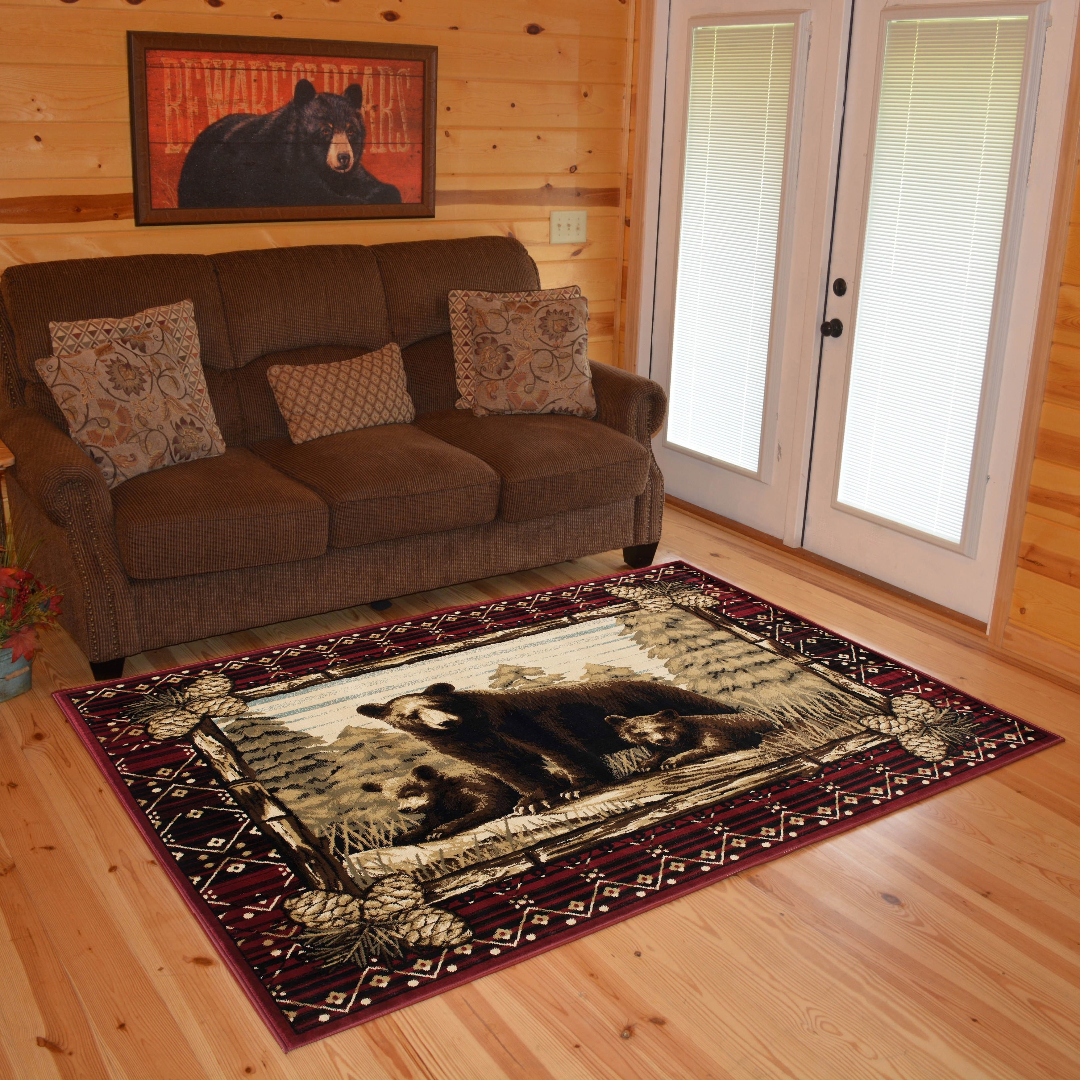 Rustic Lodge Grizzly Bear Red Area Rug 53 X 77