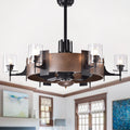 Lodgin Faux Wood 35 Inch 6 Light Lighted Ceiling Fan Fandelier With Glass Pillar Lamps Includes Remote And Light Kit