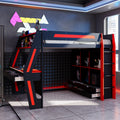 Loft Bed With Desk Smart Rgb Led Lights And Usb Ports Wooden High Bed With 6 Storage Cubbies Drawers