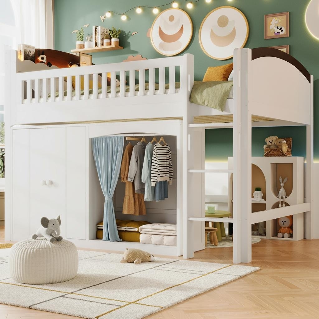 Loft Bed With Led Headboard Double Door Cabinet Integrated Wardrobe By Harper Bright Designs