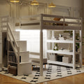 Loft Bed With Shelves Storage Staircase Small Wardrobe White Led Light
