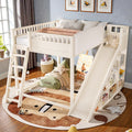 Loft Bed With Upholstered Headboard Storage Shelves Ladder And Slide Solid Wood Frame