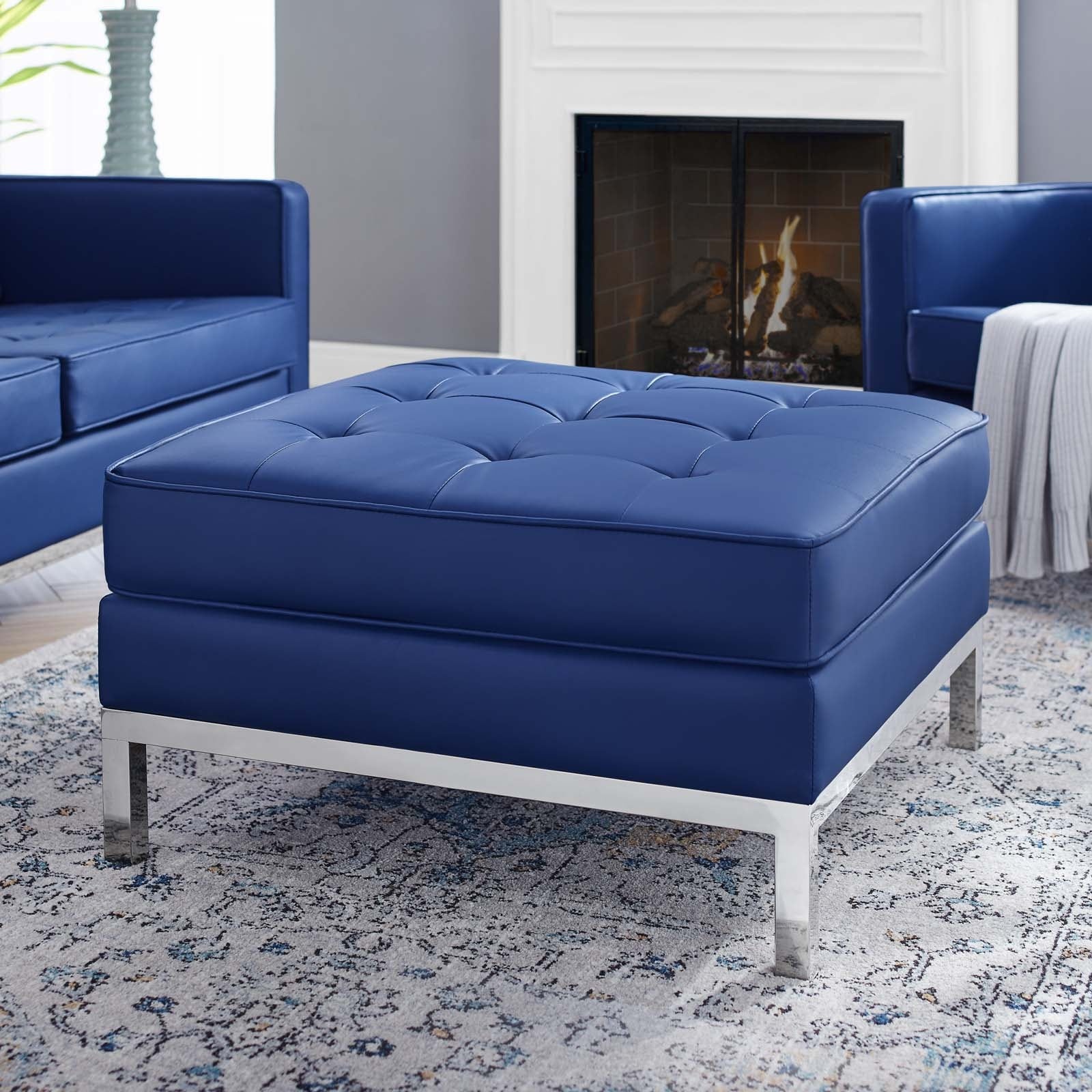 Loft Tufted Button Upholstered Faux Leather Ottoman