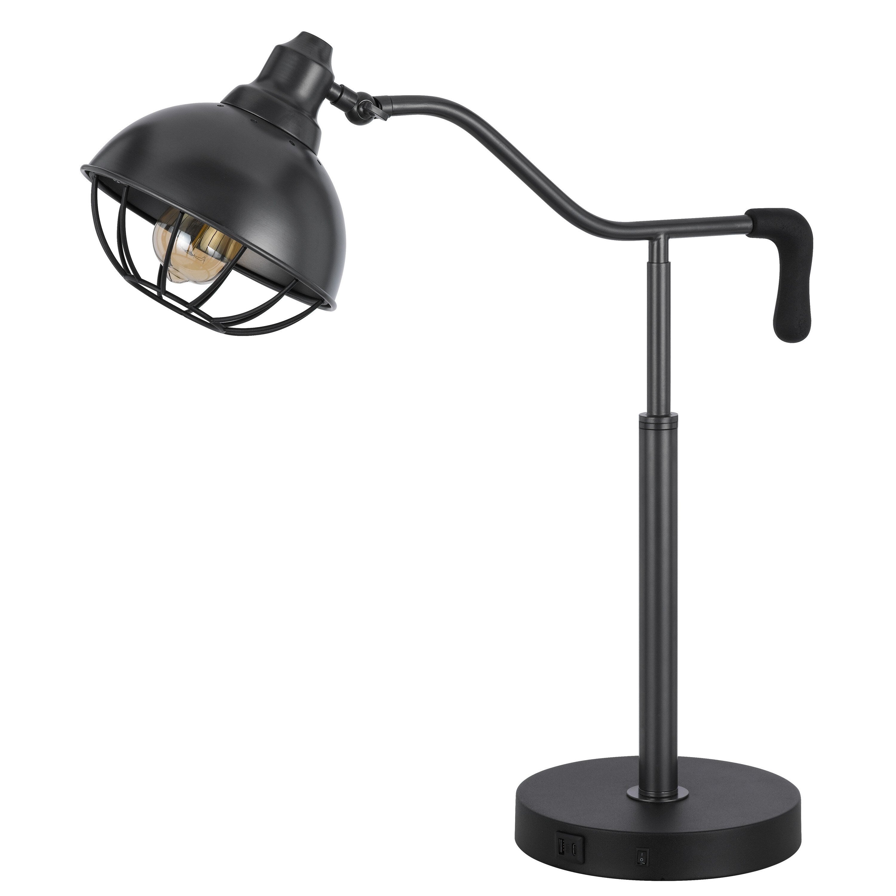 Loga 27 Inch Desk Lamp W Adjustable Cage Style Shade Black Iron