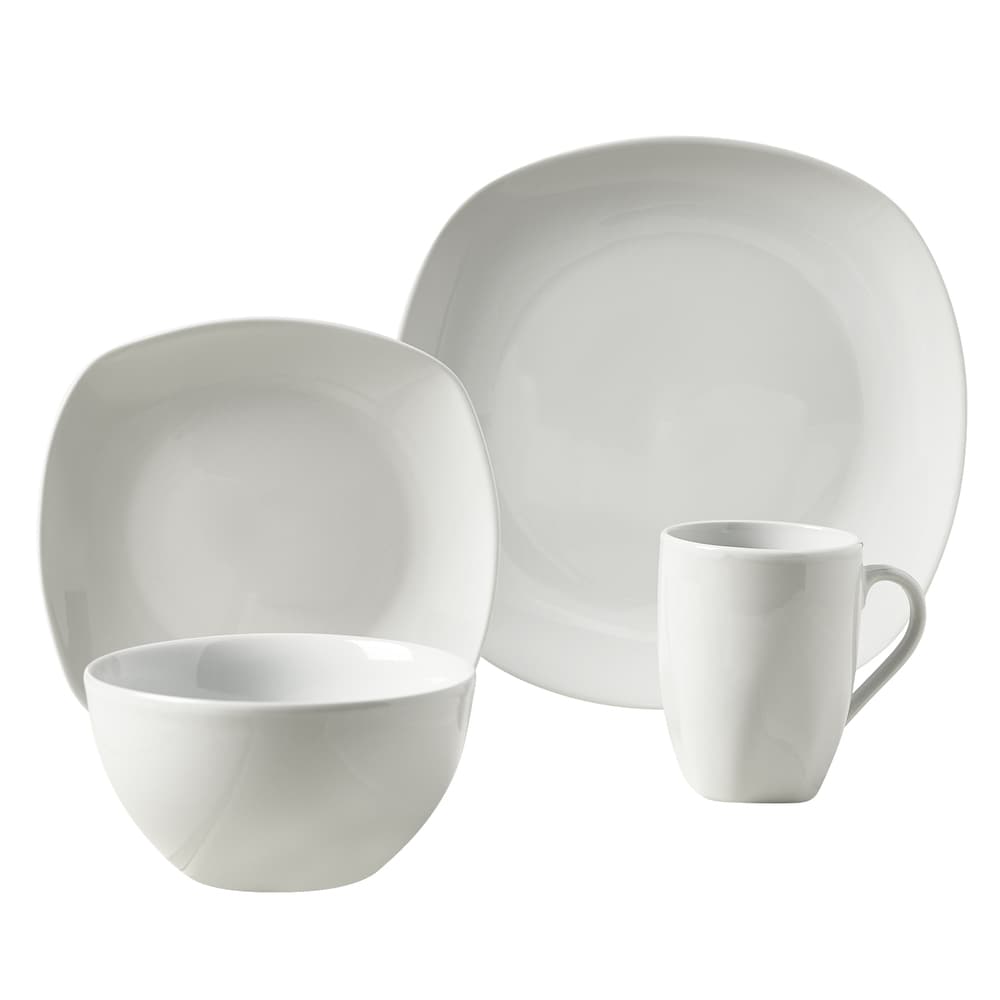 Logan White Porcelain Soft Square 16 Piece Dinnerware Set