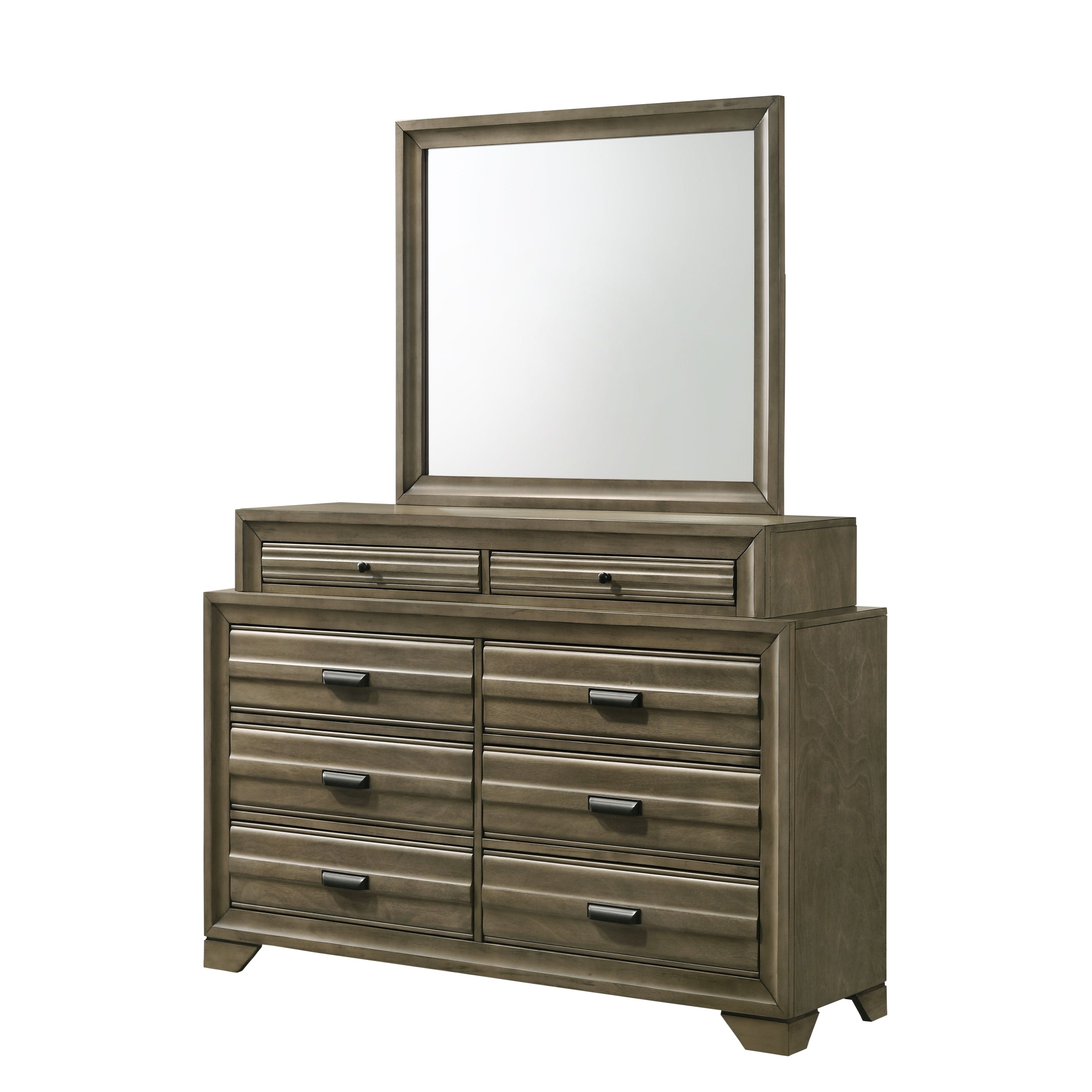 Loiret Light Grey Finish Wood 8 Drawer Dresser With Mirror