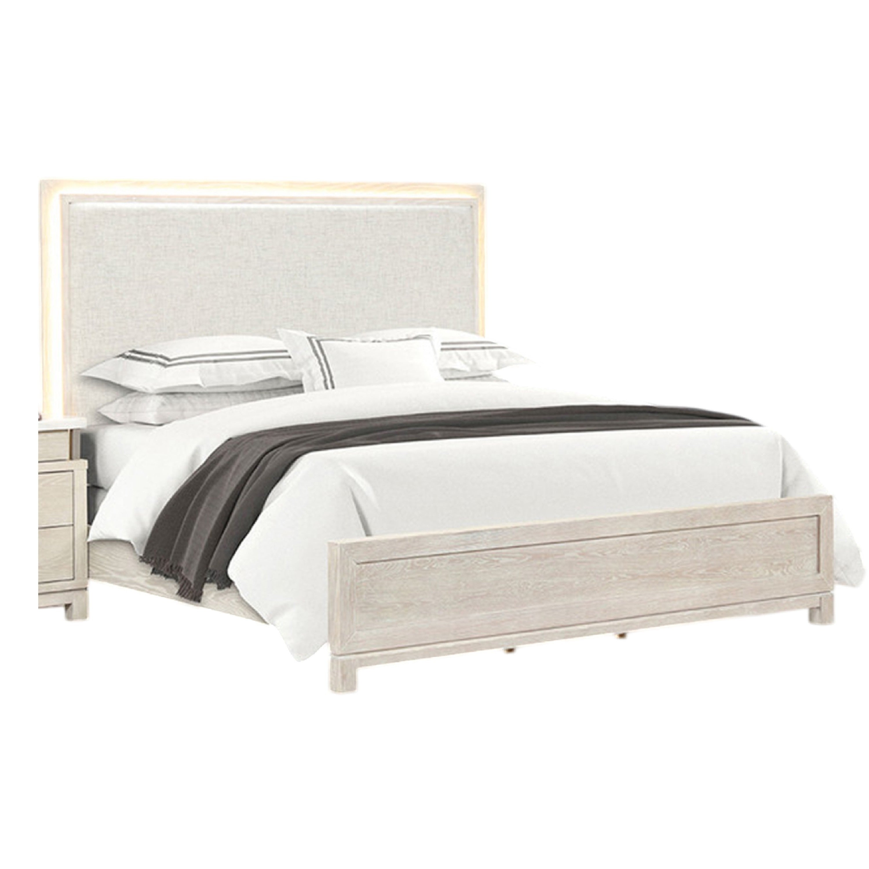 Loji King Bed Upholstered Headboard With Led Weathered Gray Wood