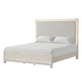Loji Queen Size Bed W Led Headboard Weathered Gray Solid Rubberwood