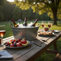 Benzara Galvanized Beverage Tub With Handles Gray