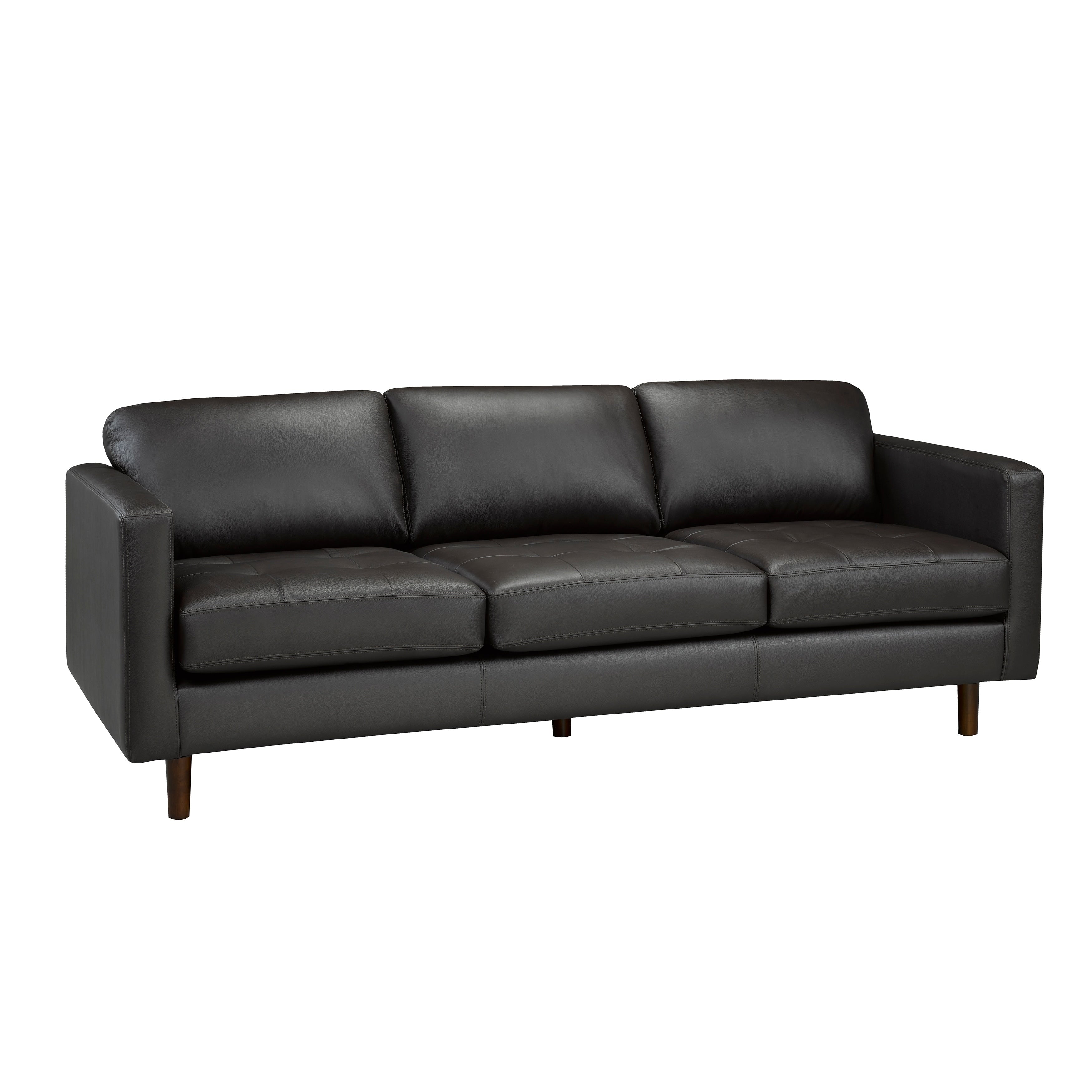 Lola Mid Century Modern Chocolate Brown Top Grain Italian Leather Tufted Sofa
