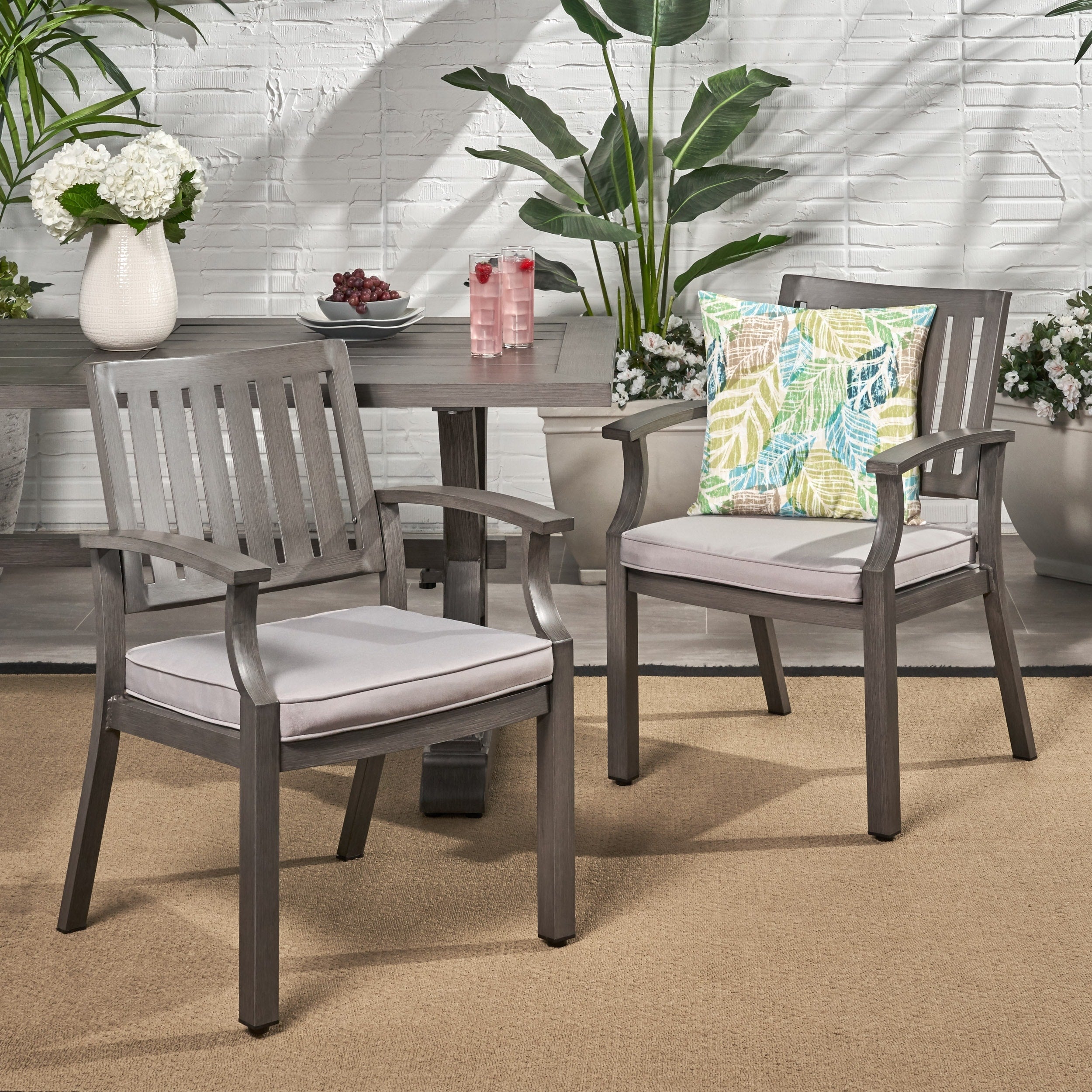 Lombok Outdoor Modern Aluminum Dining Chair With Cushion Set Of 2 By Christopher Knight Home