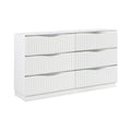 Lon Wide Dresser 6 Drawers W Edge Handles Ribbed Front Pearl White
