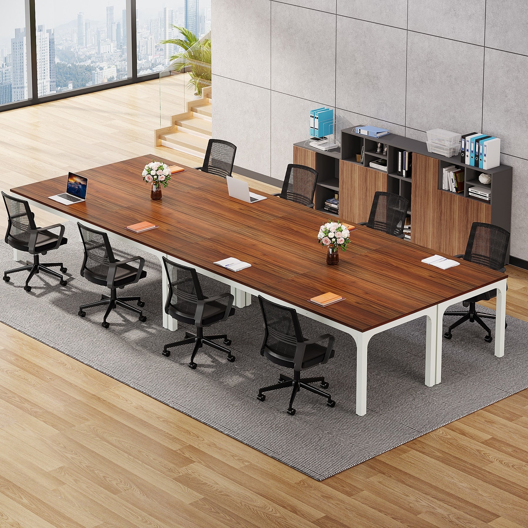Long Conference Table Set Of 4 13Ft Large Rectangle Meeting Seminar Table 78.74 Inch Business Tables