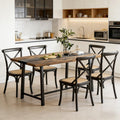 Long Dining Table Kitchen Table With Large Tabletop And Steel Legs For Your Home Black Rustic Brown
