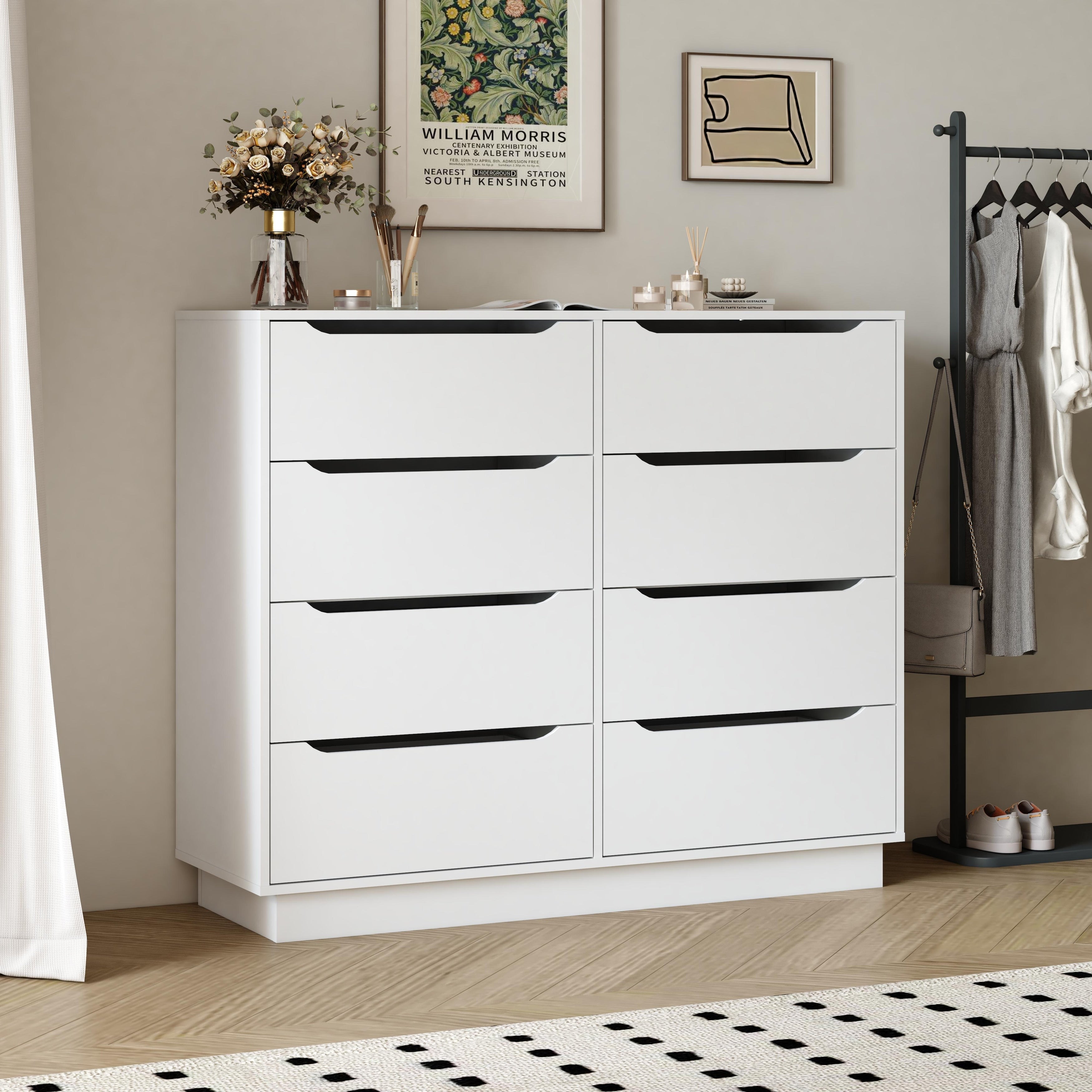 Long Dresser With 8 Drawers 47.2 W Wooden Dressers Chest Of 8 Drawers Large Capacity Clothing Storage Cabinet