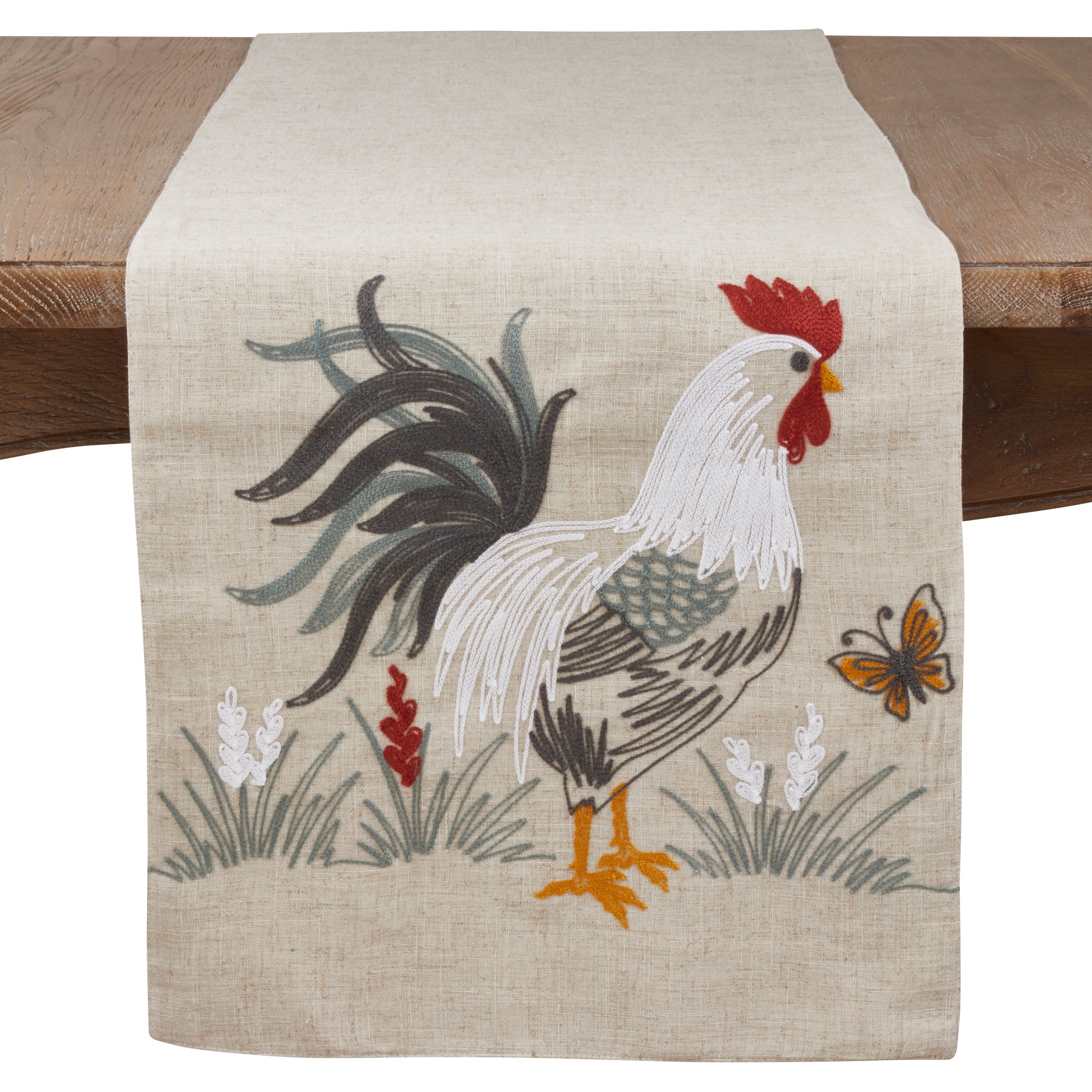 Saro Lifestyle Long Table Runner With Embroidered Rooster Design