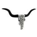 Longhorn And Lace Black White Filigree Design Hanging Steer Skull Statue 17.5 X 27.25 X 6 Inches