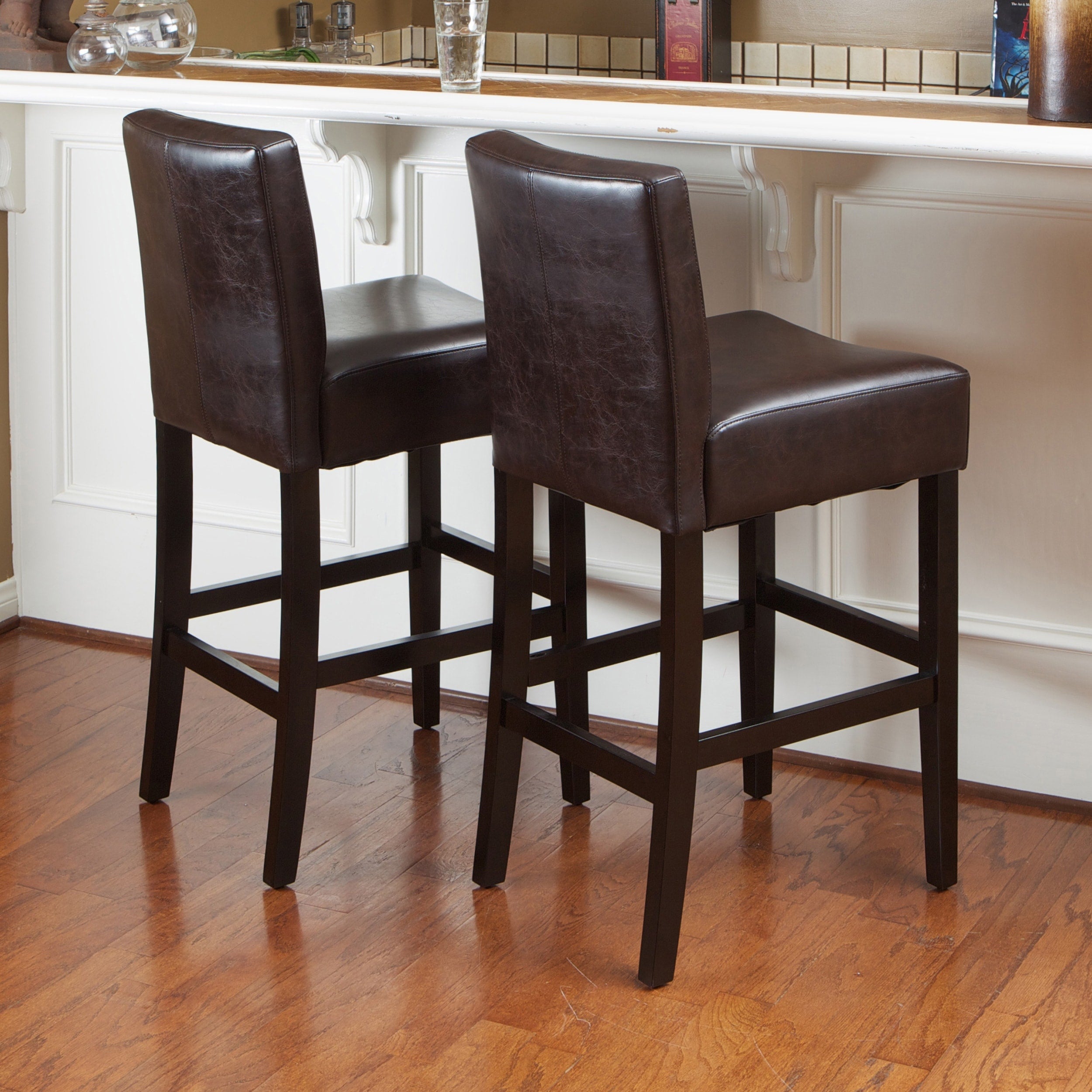 Lopez 30 Inch Brown Leather Bar Stools By Christopher Knight Home Set Of 2